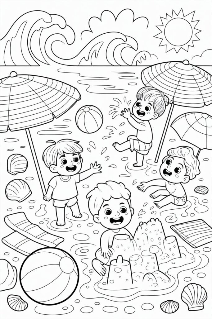 Beach Coloring Pages Free Printable for Kids