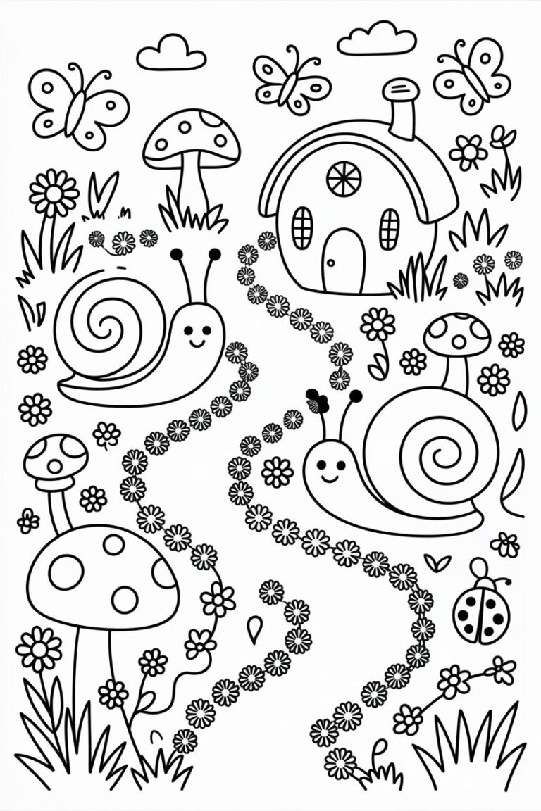 5 Snails coloring pages free printable