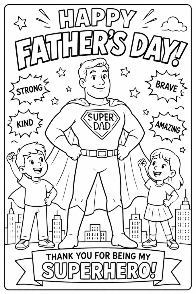 Father's Day card coloring pages free printable