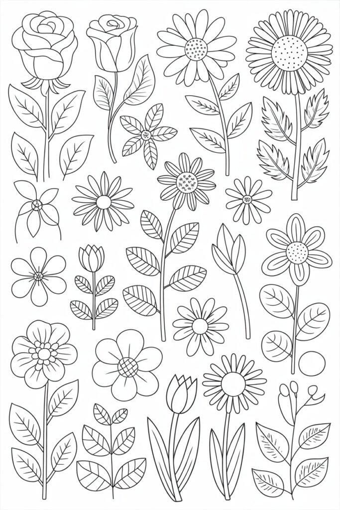 Flower Coloring Pages Free Printable for Kids