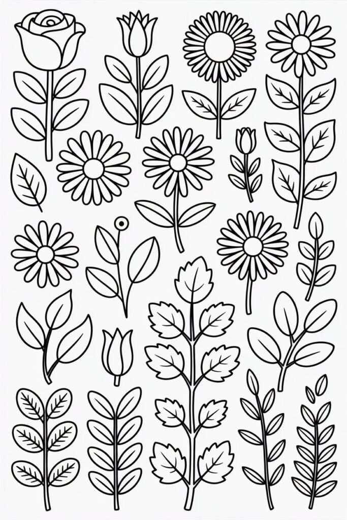 Flower Coloring Pages Free Printable for Kids