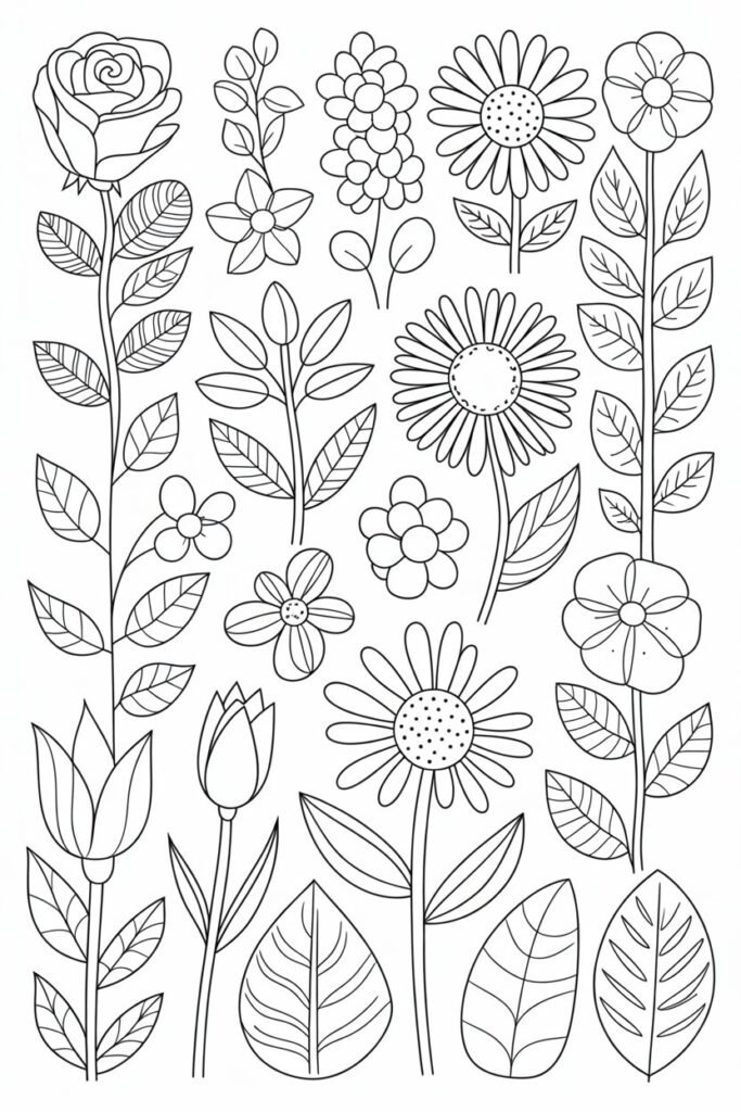 Flower Coloring Pages Free Printable for Kids