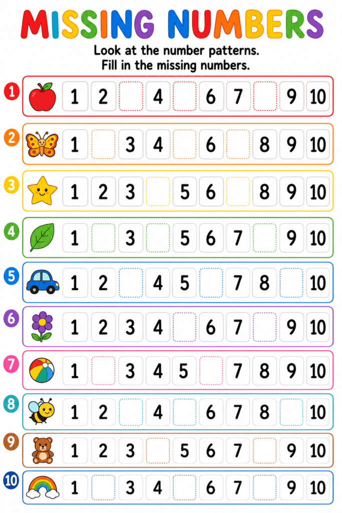 number activities for preschoolers free printable