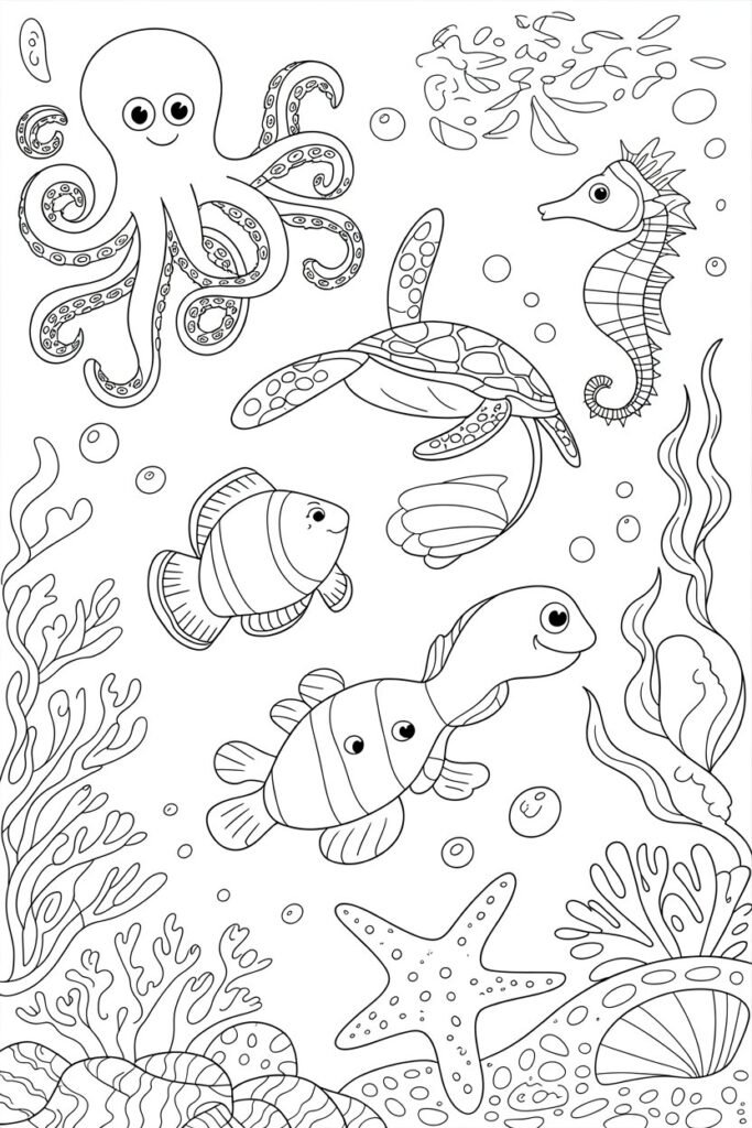 Sea Creatures Coloring Pages Free Printable