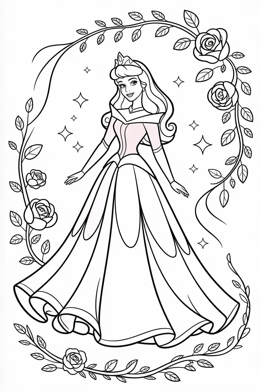Aurora princess Design 1 - Aurora Princess Coloring Pages Free Printable for Kids