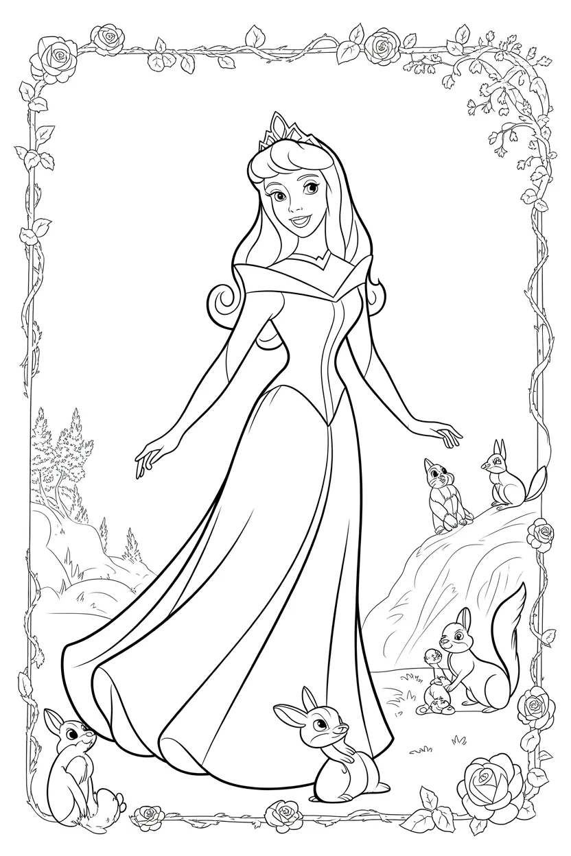 Aurora princess Design 3 - Aurora Princess Coloring Pages Free Printable for Kids