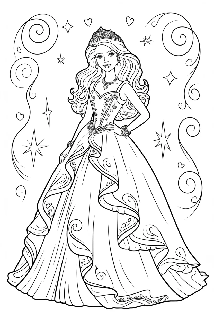 Barbie Design 1 - Barbie coloring pages free printable for Kids - Cute