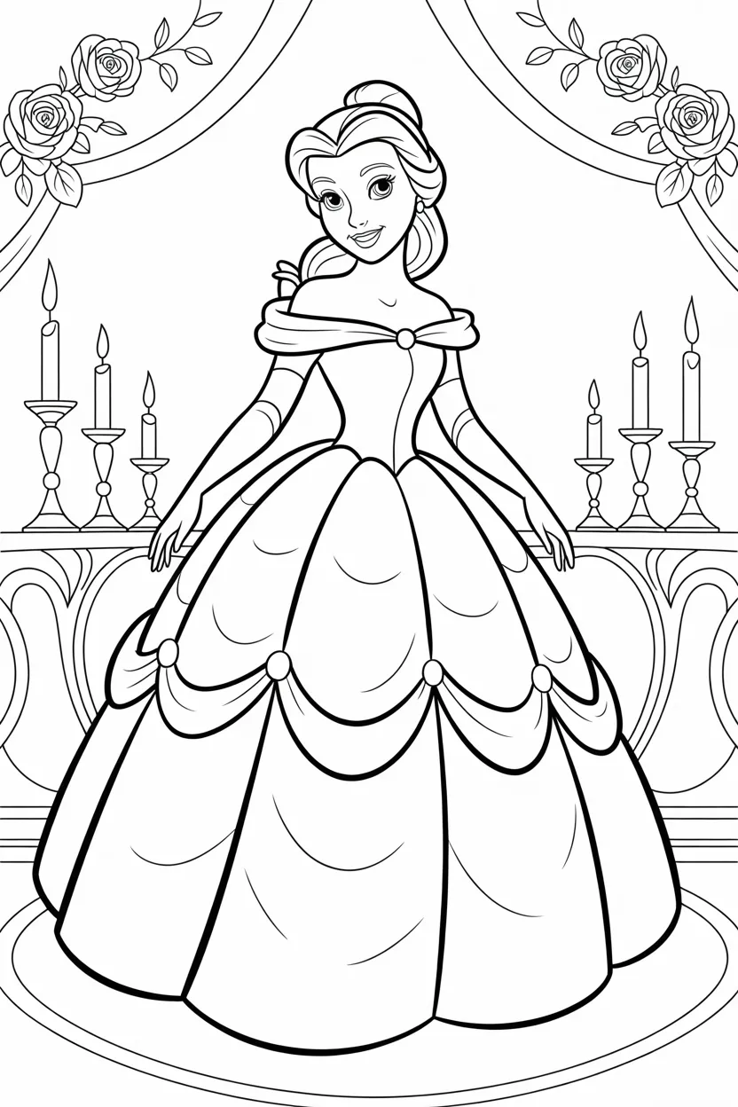 Belle Design 1 - Belle Coloring Pages Free Printable for Kids - Princess