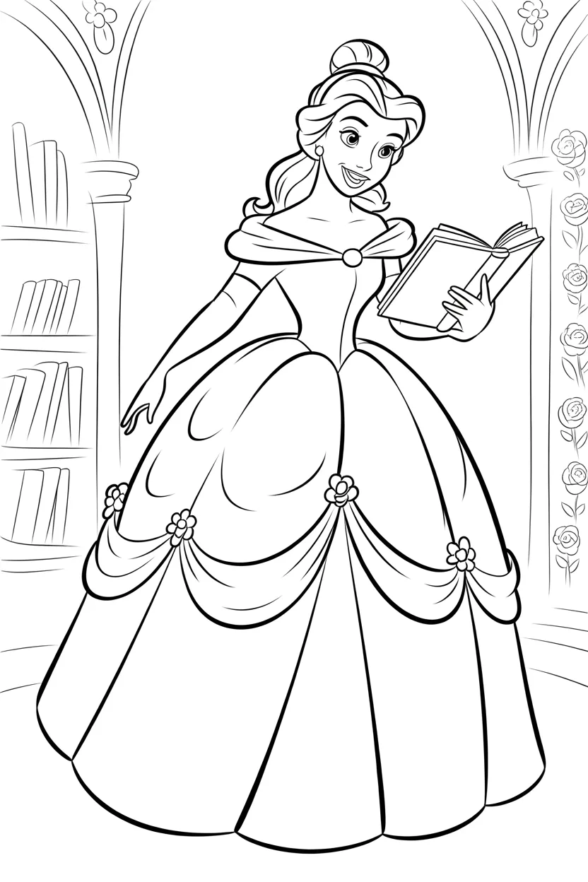 Belle Design 2 - Belle Coloring Pages Free Printable for Kids - Princess