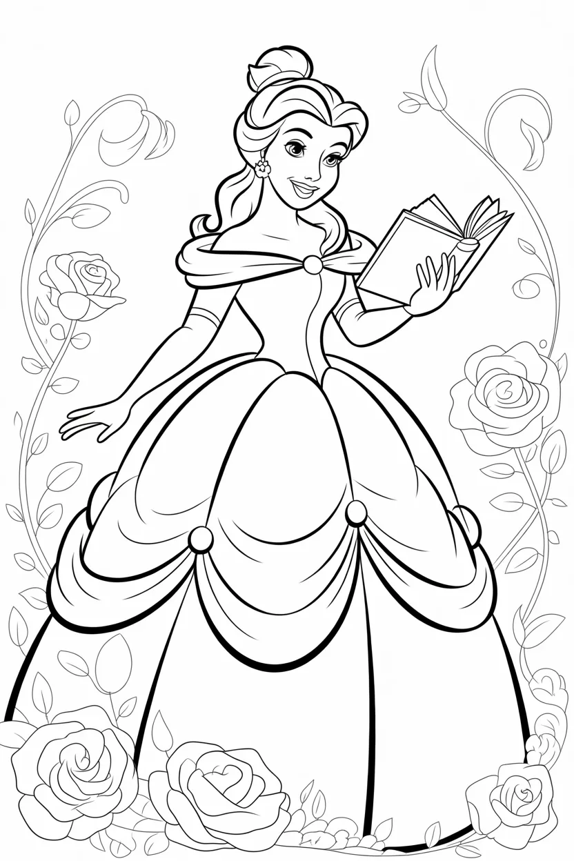 Belle Design 3 - Belle Coloring Pages Free Printable for Kids - Princess