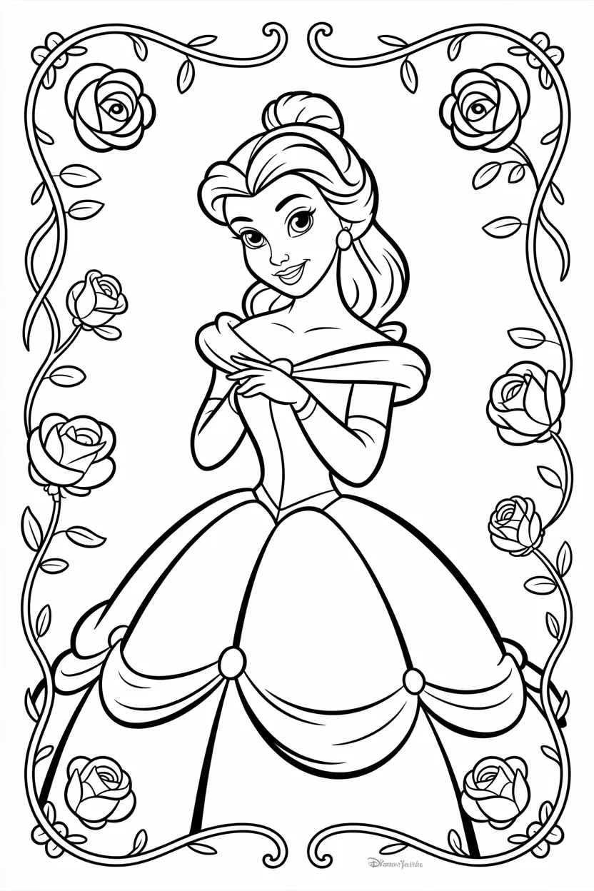 Belle Design 4 - Belle Coloring Pages Free Printable for Kids - Princess