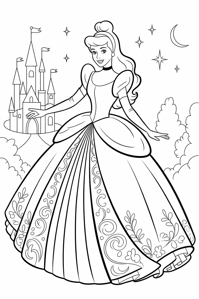 Cinderella Design 1 - Cinderella Coloring Pages Free Printable for Kids - Magica