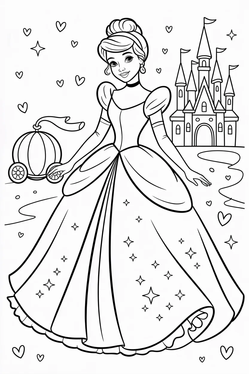 Cinderella Design 2 - Cinderella Coloring Pages Free Printable for Kids - Magica