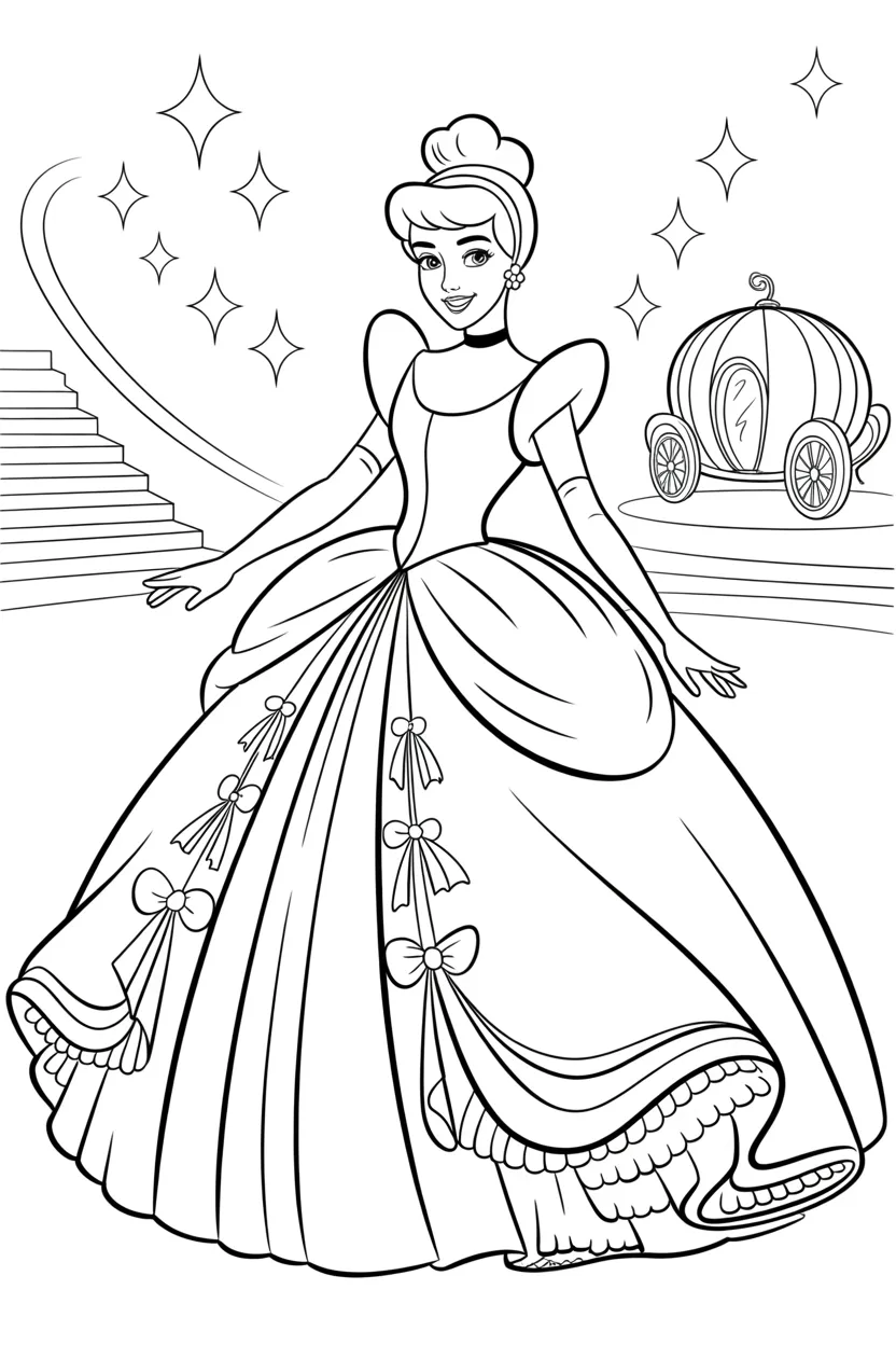 Cinderella Design 4 - Cinderella Coloring Pages Free Printable for Kids - Magica