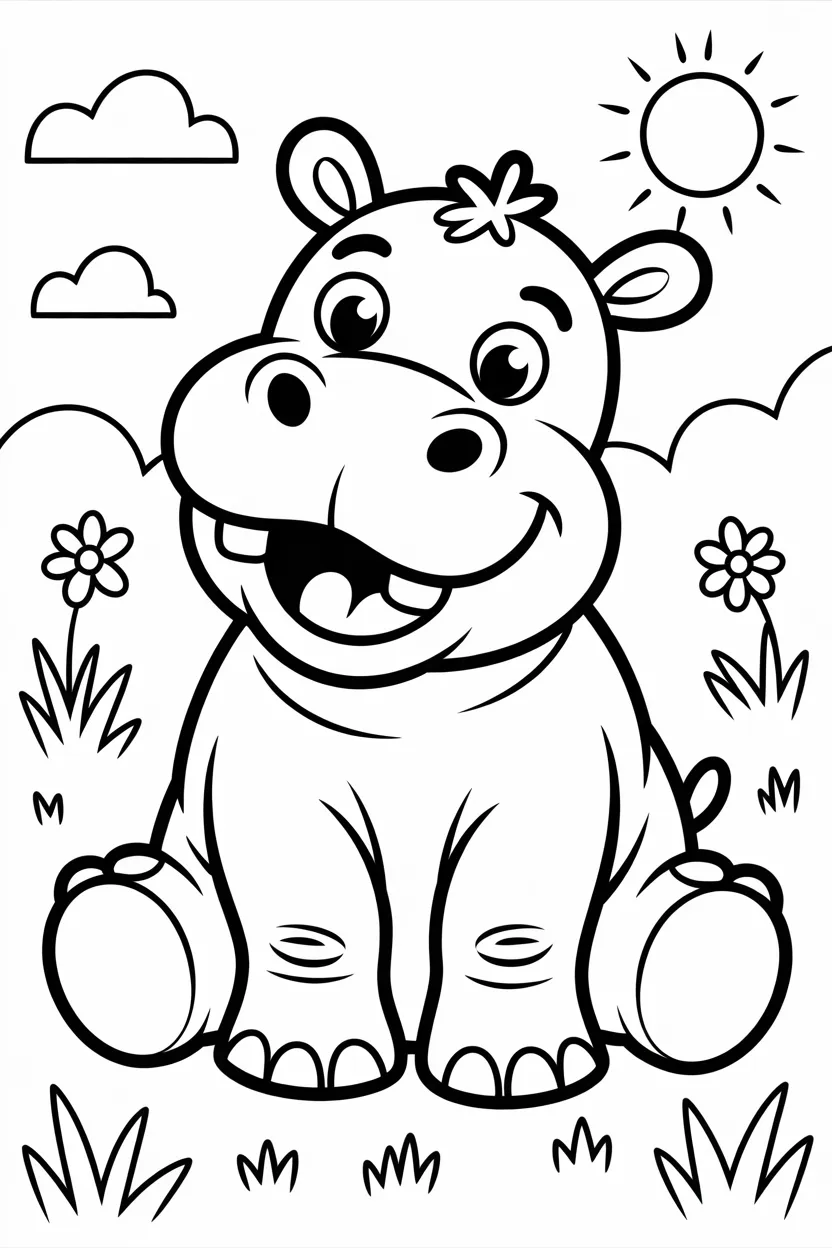 Hippo Design 1 - Hippo coloring pages free printable for Kids - Cute Pack