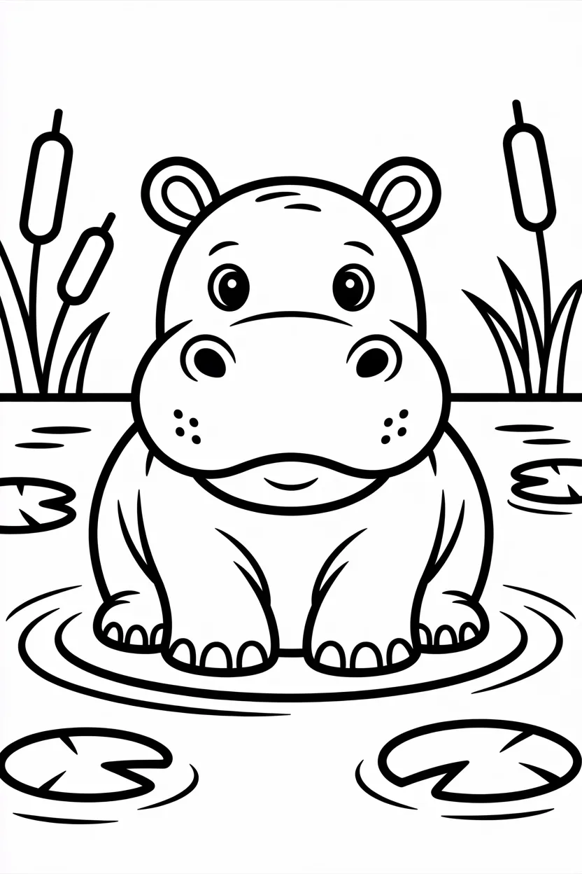 Hippo Design 2 - Hippo coloring pages free printable for Kids - Cute Pack