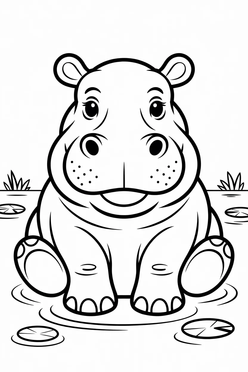Hippo Design 4 - Hippo coloring pages free printable for Kids - Cute Pack