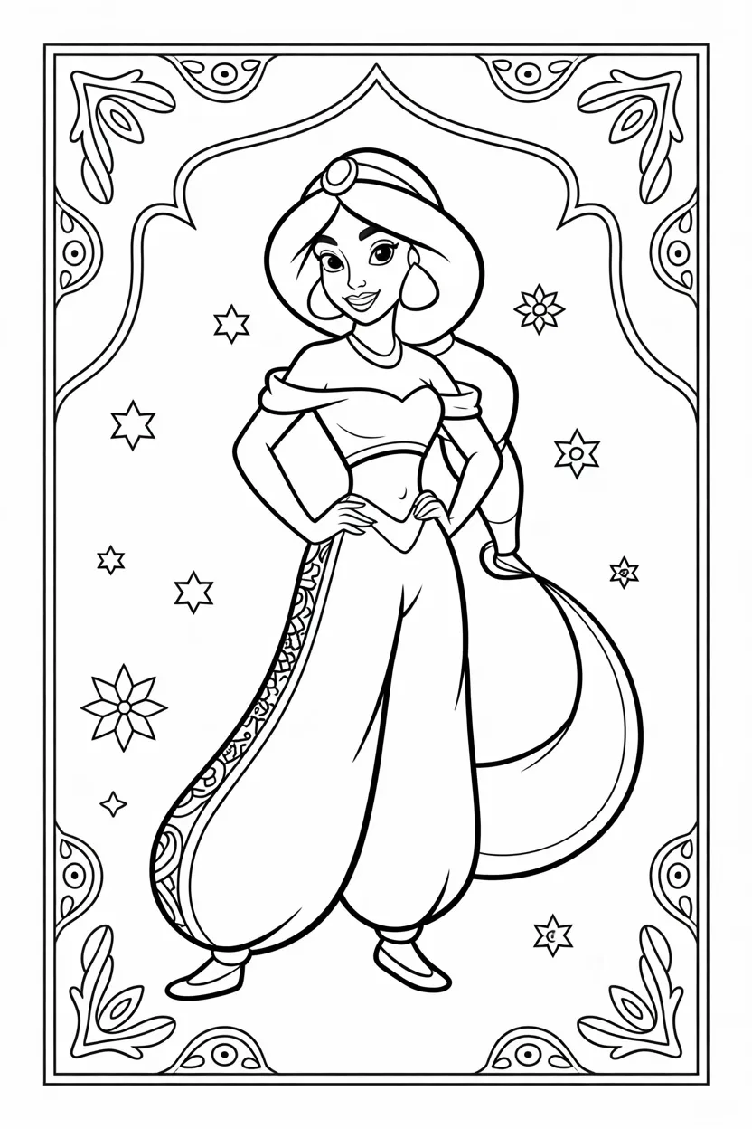 Jasmine Design 1 - Jasmine Coloring Pages Free Printable for Kids - Magical