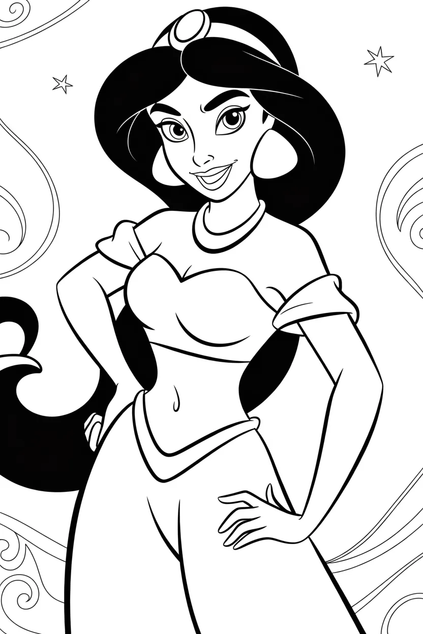 Jasmine Design 2 - Jasmine Coloring Pages Free Printable for Kids - Magical