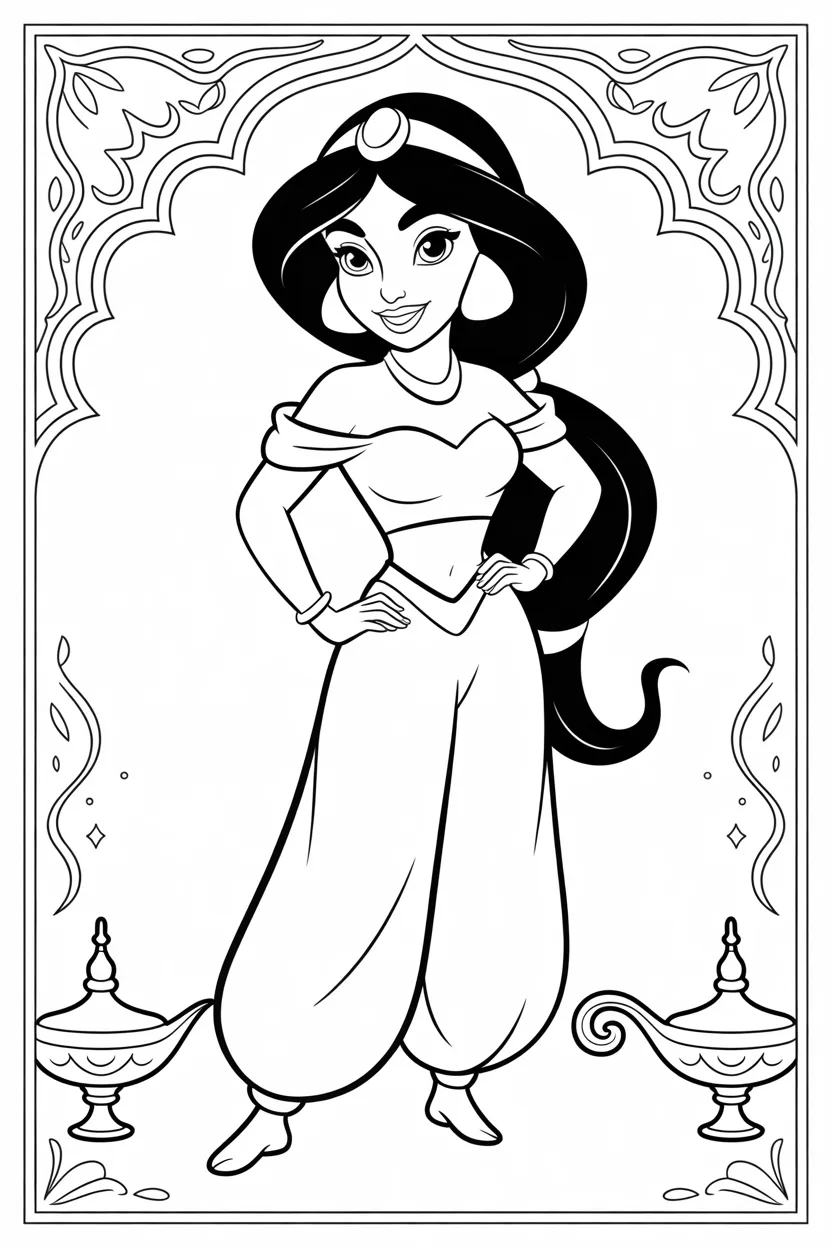 Jasmine Design 3 - Jasmine Coloring Pages Free Printable for Kids - Magical