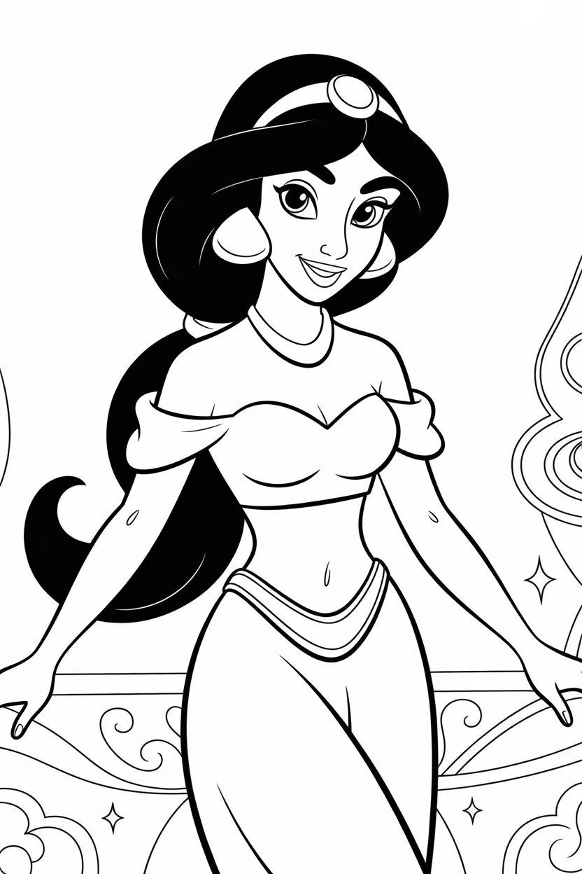 Jasmine Design 4 - Jasmine Coloring Pages Free Printable for Kids - Magical