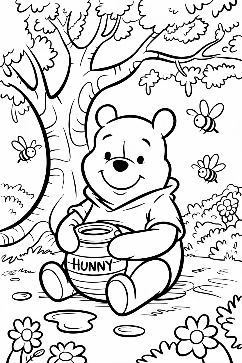 Pooh Design 1 - Pooh coloring pages free printable for Kids - Cute