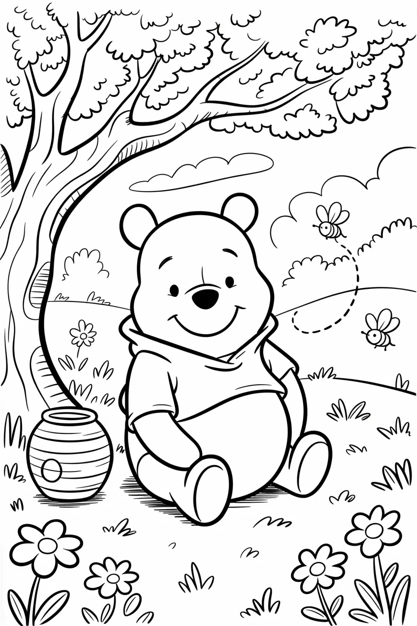 Pooh Design 2 - Pooh coloring pages free printable for Kids - Cute