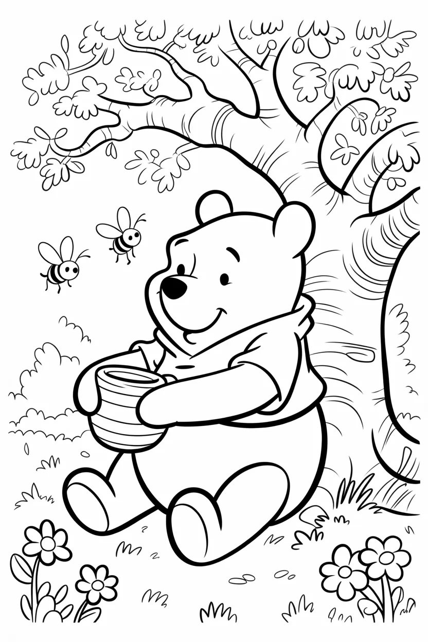 Pooh Design 3 - Pooh coloring pages free printable for Kids - Cute