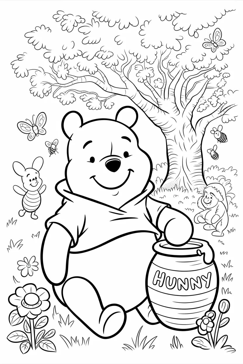 Pooh Design 4 - Pooh coloring pages free printable for Kids - Cute