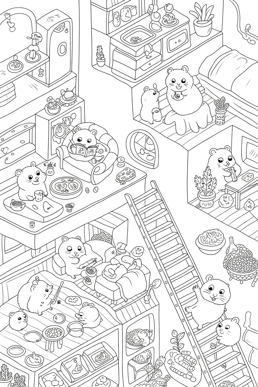 Adorable hamsters Design 1 - Adorable Hamsters Coloring Pages Free Printable for Kids