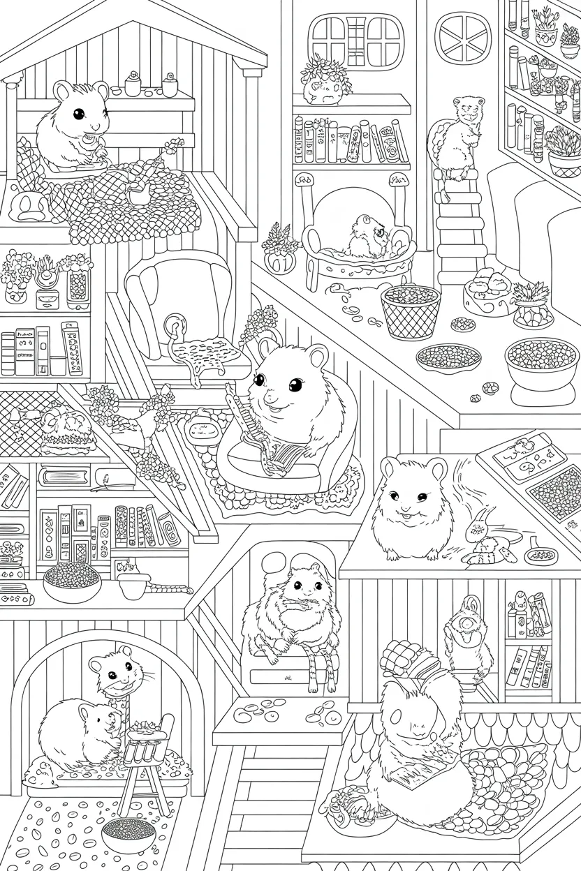 Adorable hamsters Design 2 - Adorable Hamsters Coloring Pages Free Printable for Kids