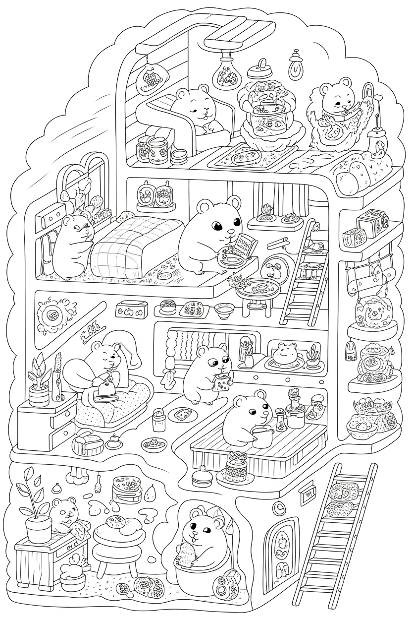 Adorable hamsters Design 3 - Adorable Hamsters Coloring Pages Free Printable for Kids