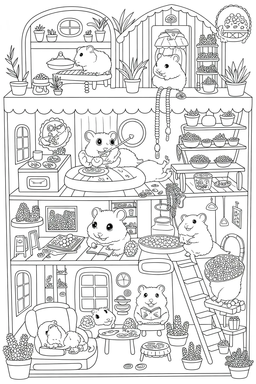 Adorable hamsters Design 4 - Adorable Hamsters Coloring Pages Free Printable for Kids