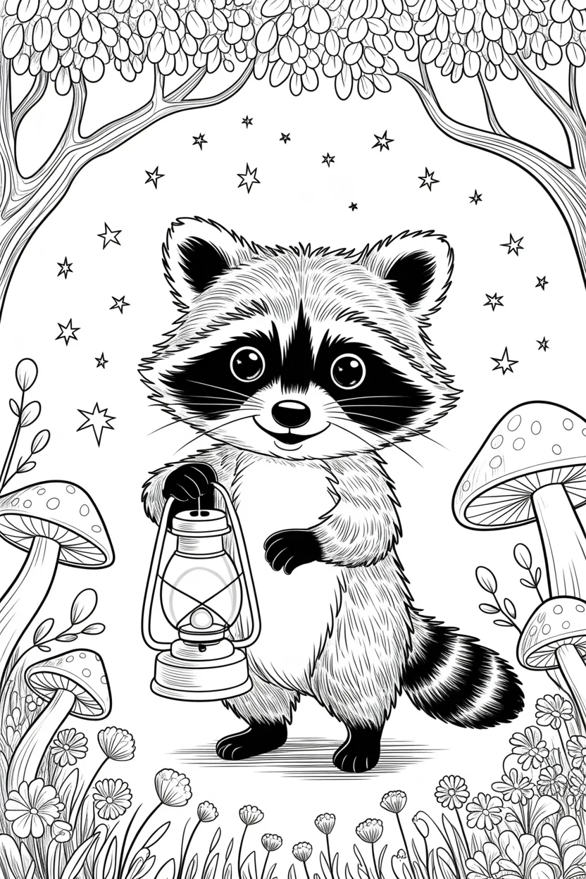 Adorable raccoon Design 1 - Adorable Raccoon Coloring Pages Free Printable