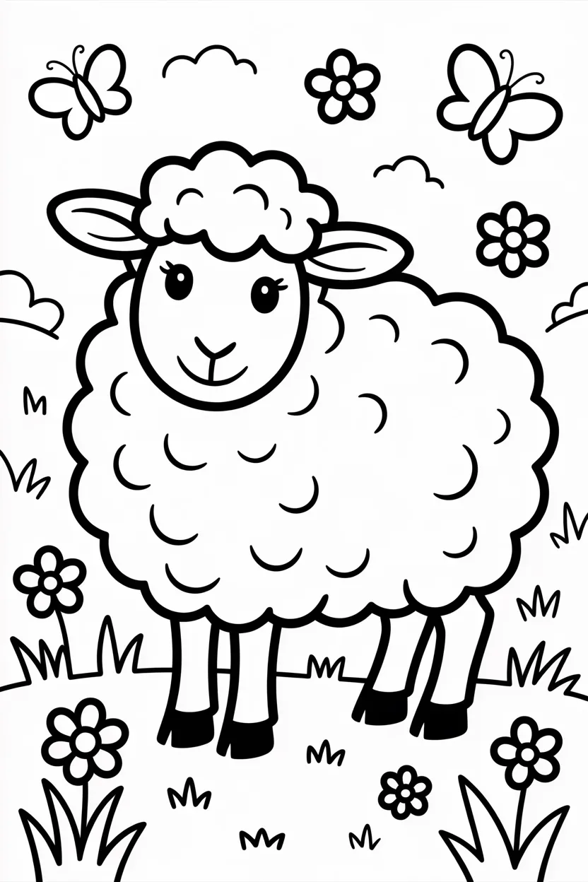Adorable sheep Design 2 - Adorable sheep coloring pages free printable for Kids