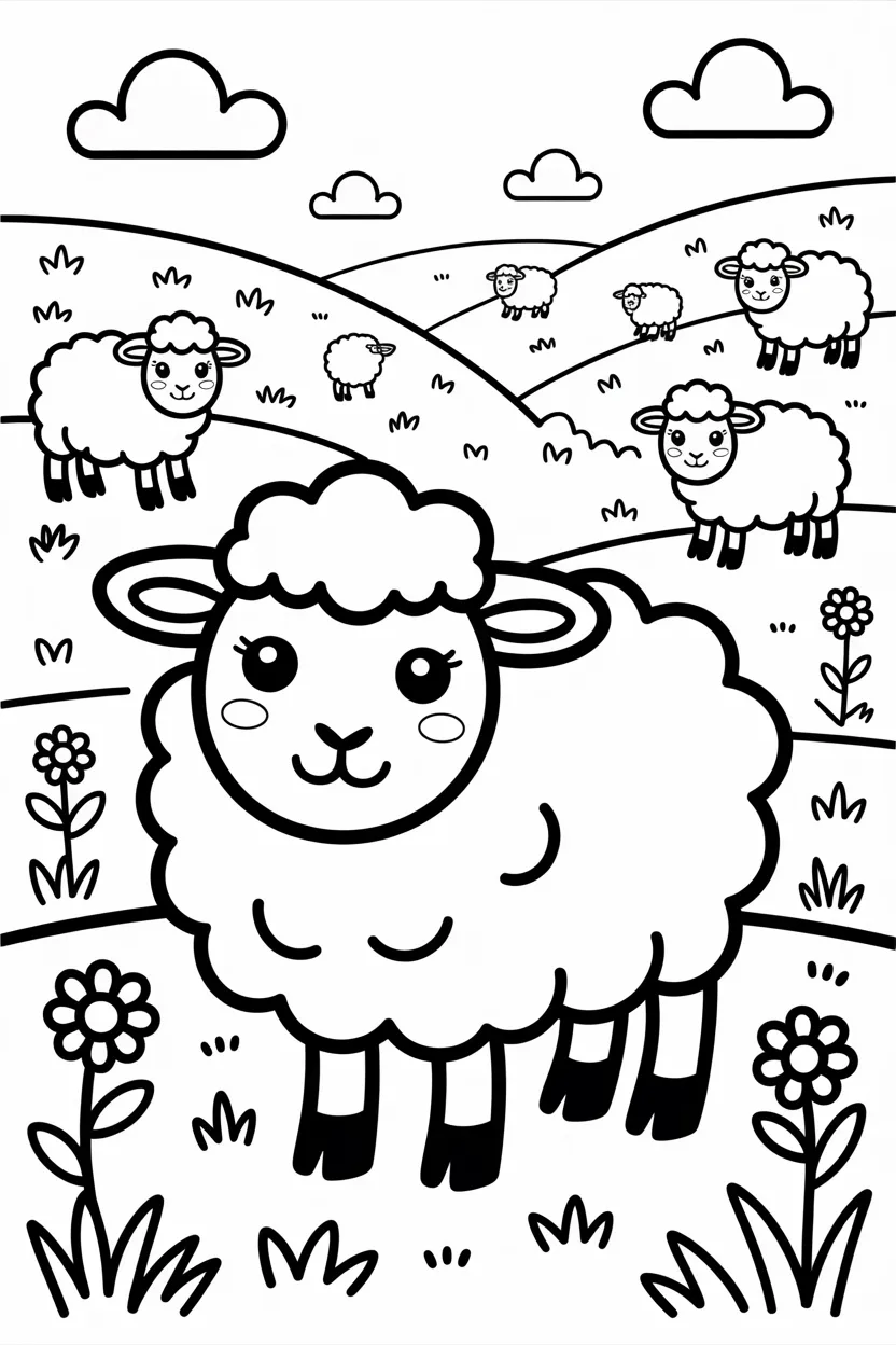 Adorable sheep Design 3 - Adorable sheep coloring pages free printable for Kids