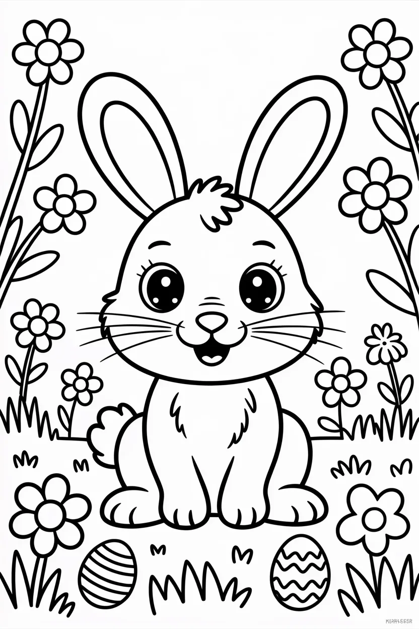 Bunny Design 1 - Bunny Coloring Pages Free Printable - Cute