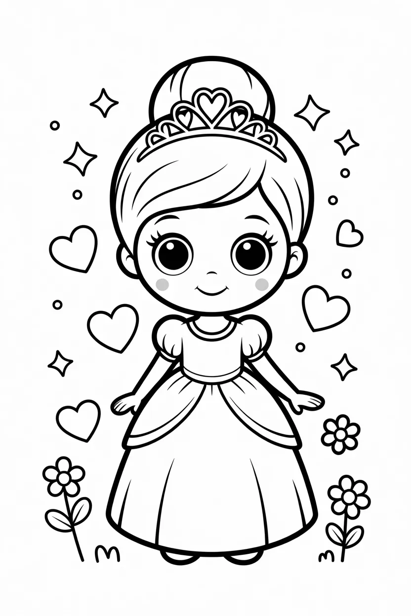 Cartoon princess Design 2 - cartoon princess coloring pages free printable - Cute