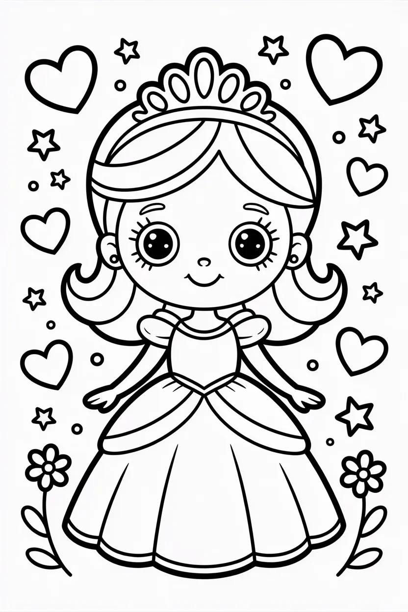 Cartoon princess Design 3 - cartoon princess coloring pages free printable - Cute
