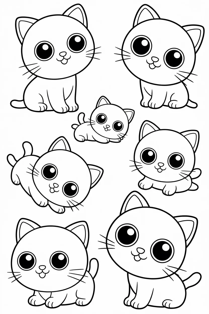 Cats Design 1 - Cats Coloring Pages Free Printable for Kids - Cute