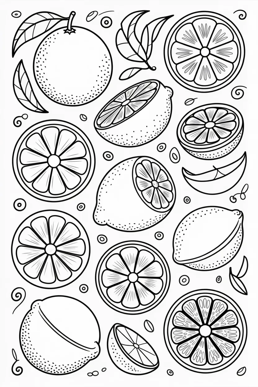 Citrus fruits Design 1 - Citrus Fruits Coloring Pages Free Printable for Kids