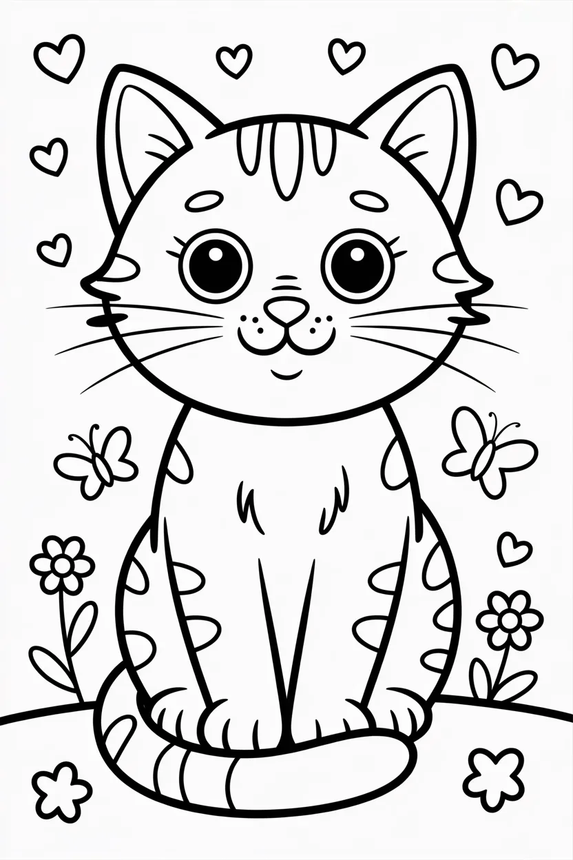 Cute cat Design 1 - Cute Cat coloring pages free printable for Kids - Adorable