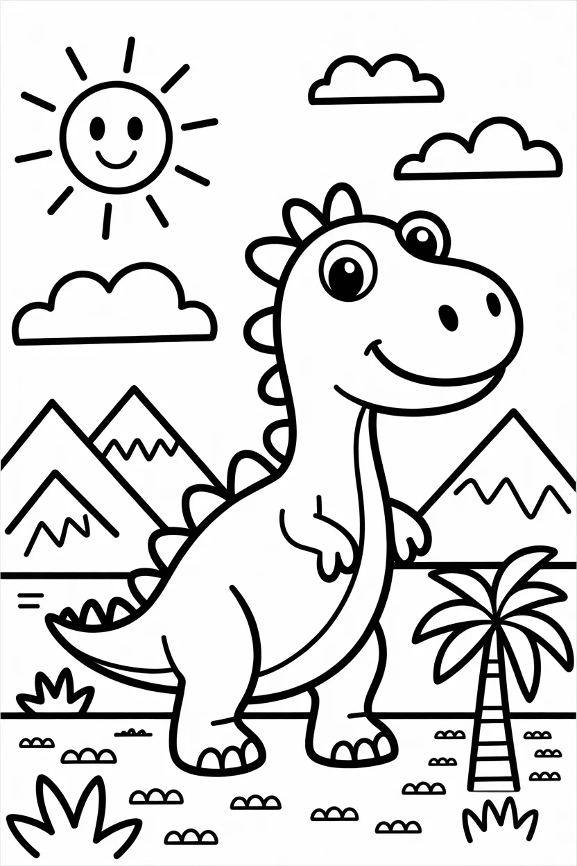 Cute dinosaur Design 1 - Cute Dinosaur Coloring Pages Free Printable for Kids