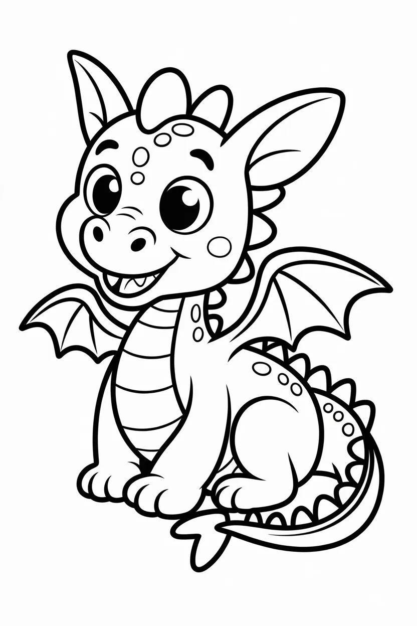 Cute dragon Design 1 - Cute Dragon coloring pages free printable for Kids - Fanta
