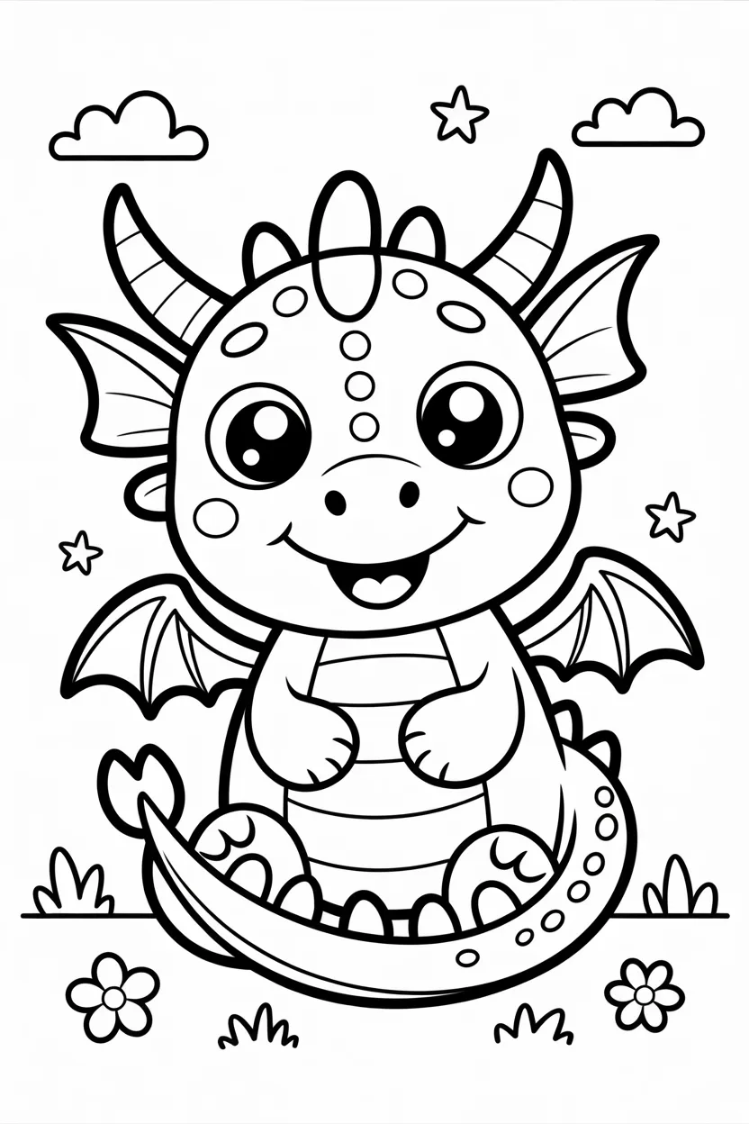 Cute dragon Design 2 - Cute Dragon coloring pages free printable for Kids - Fanta