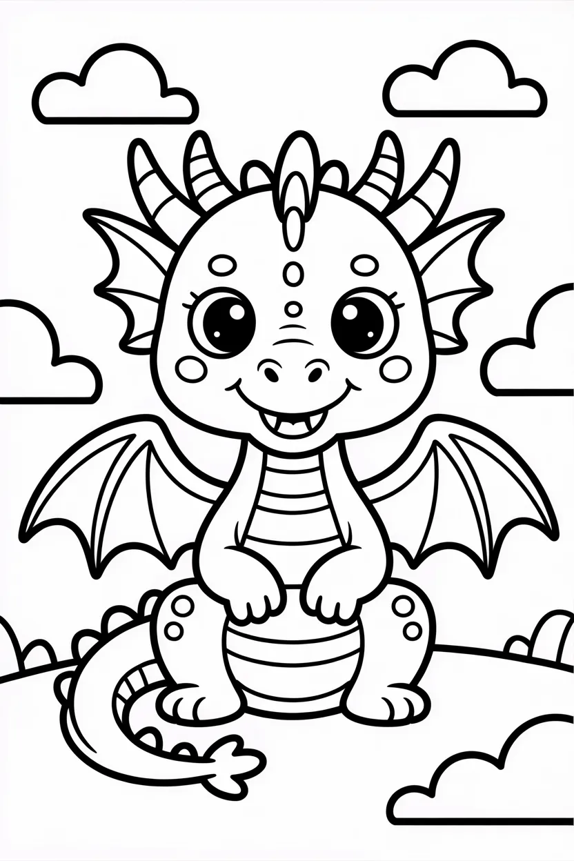 Cute dragon Design 3 - Cute Dragon coloring pages free printable for Kids - Fanta
