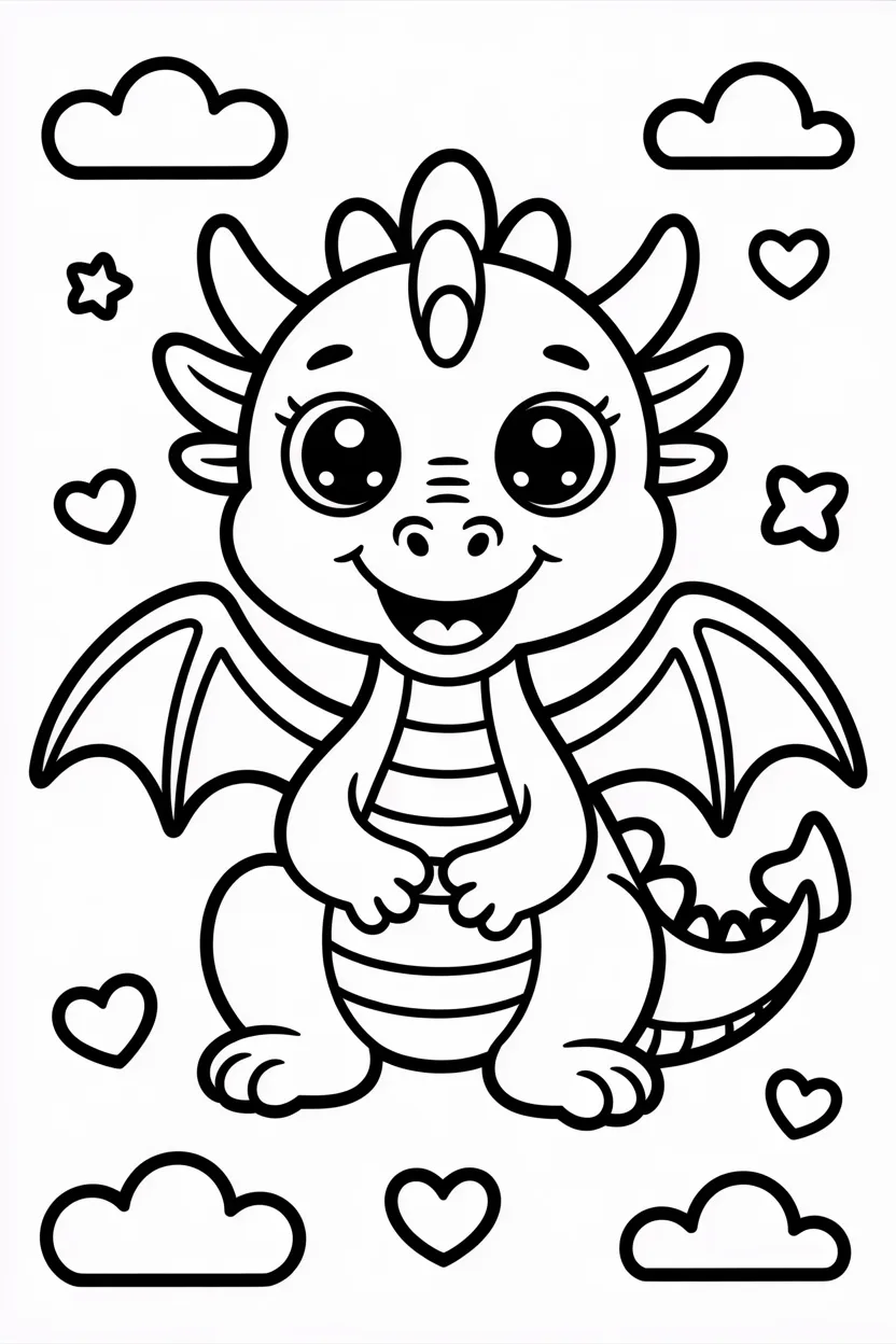Cute dragon Design 4 - Cute Dragon coloring pages free printable for Kids - Fanta