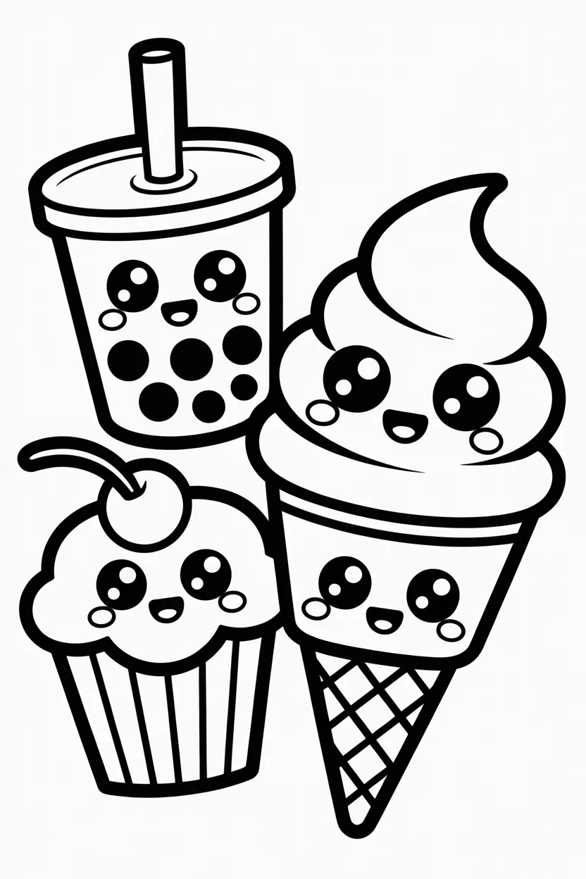 Cute food Design 1 - Cute Food Coloring Pages Free Printable - Adorable