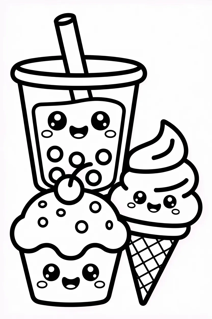 Cute food Design 2 - Cute Food Coloring Pages Free Printable - Adorable
