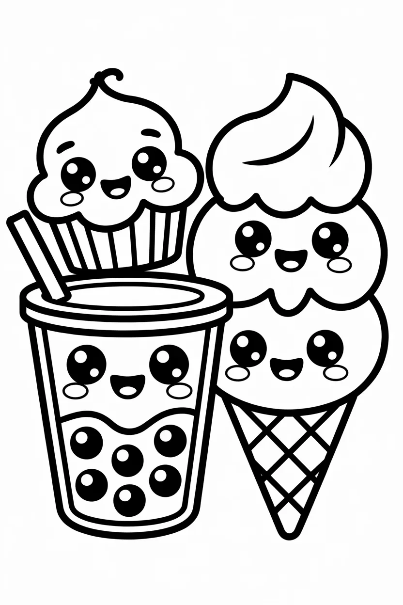 Cute food Design 3 - Cute Food Coloring Pages Free Printable - Adorable